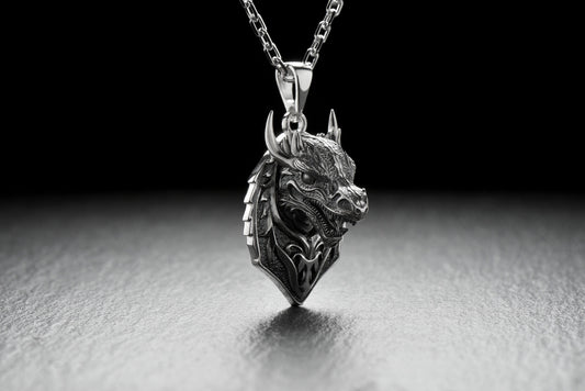 Sterling Silver Dragon Head Pendant: Fantasy Necklace (etsy image id: 4852841831)