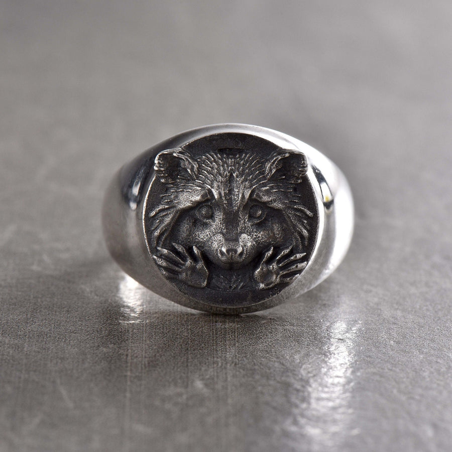 Sterling Silver Raccoon Signet Ring 925, Handmade Animal Face Band, Oxidized Wildlife Statement, Unisex Gift for Him or Her, Daily Wear (etsy image id: 4917977013)