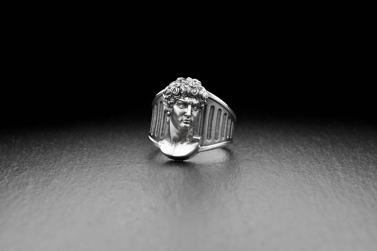 Introducing our stunning Sterling Silver Ring featuring the Head of David, inspired by Michelangelo's iconic sculpture. (etsy image id: 4919259020)