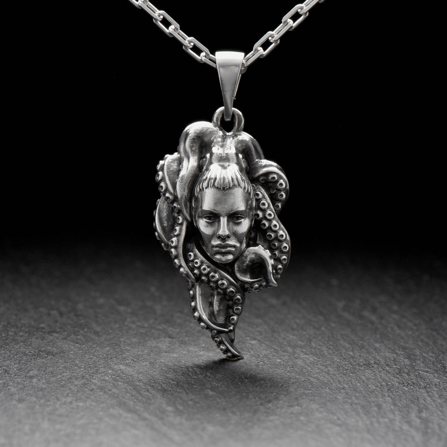 Sterling Silver Lady Octopus Pendant – Ocean Goddess Necklace