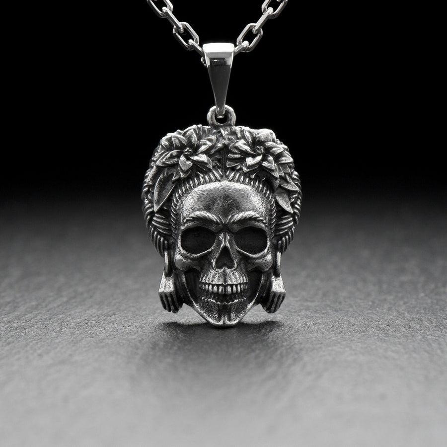 Sterling Silver Frida Kahlo Skull Pendant: Art Lover Necklace (etsy image id: 4954102698)