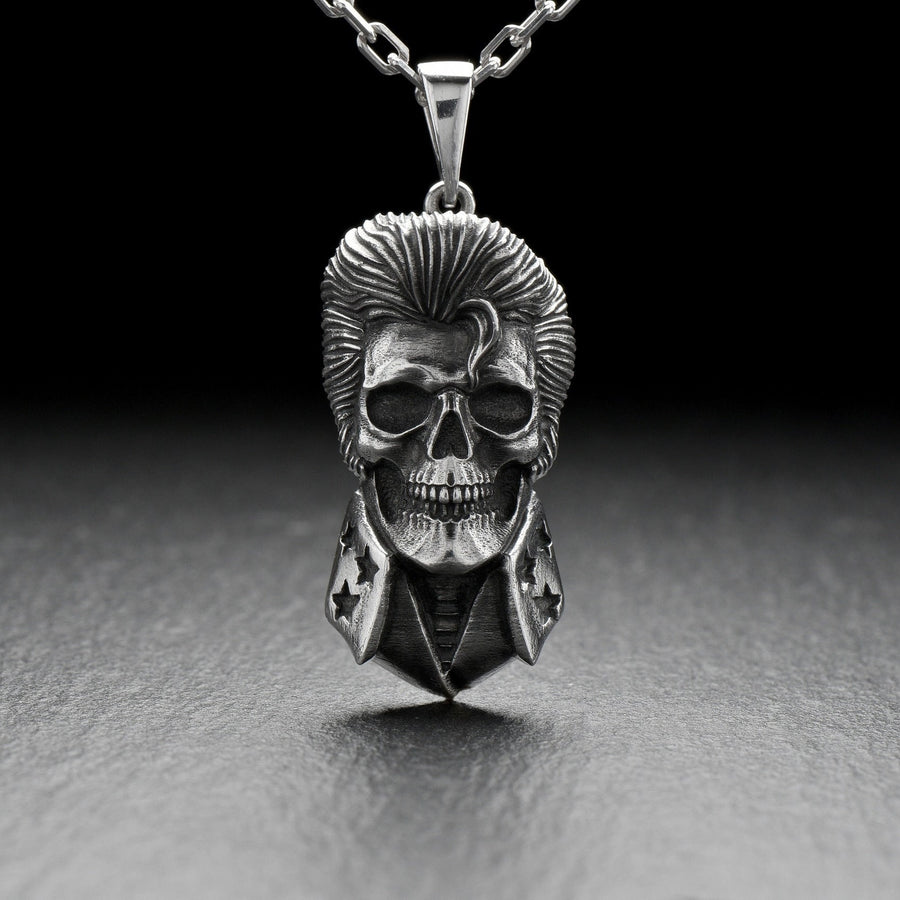 Elvis Presley Skull Sterling Silver Pendant - Halloween Jewelry (etsy image id: 4992489759)