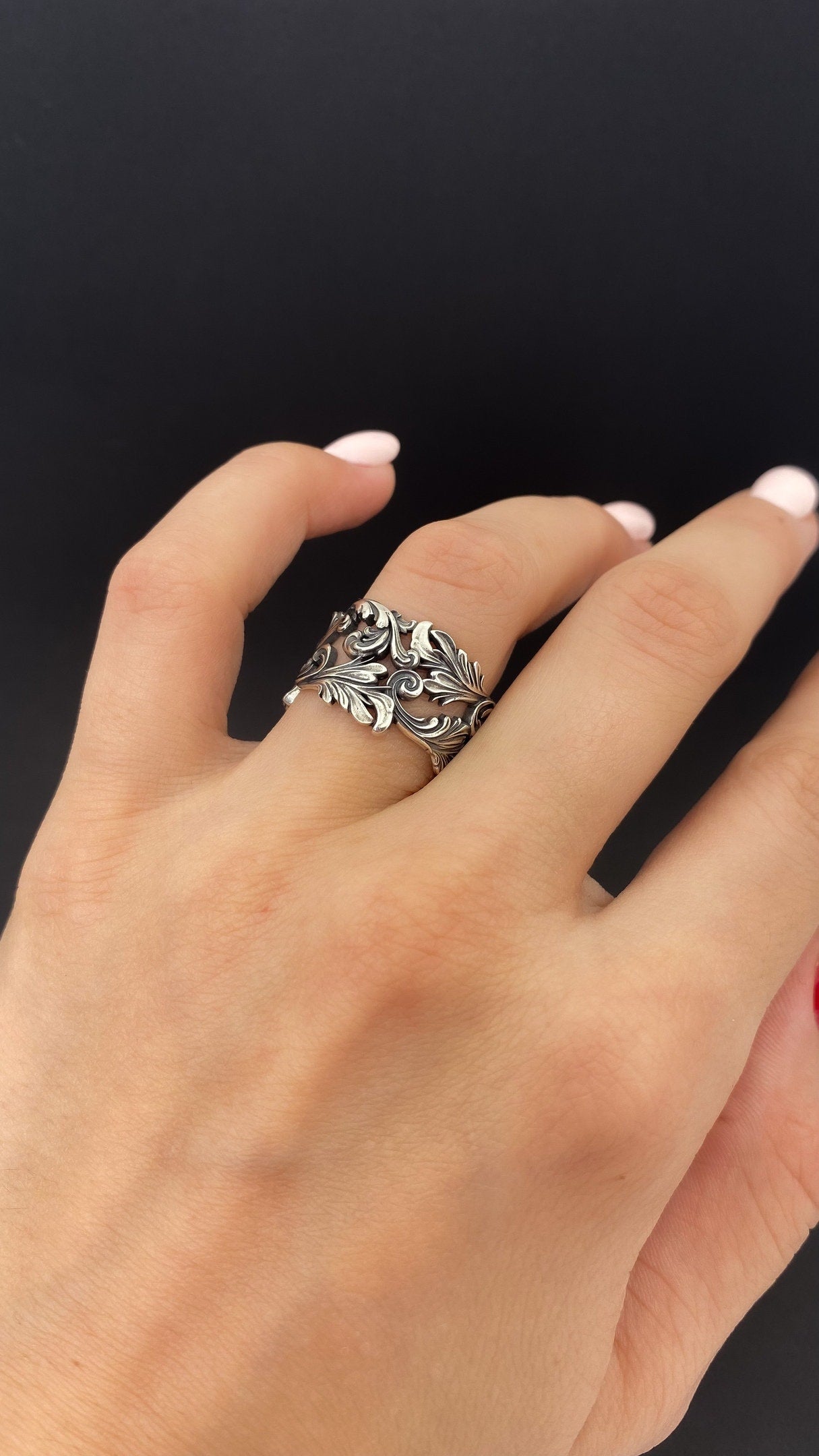 Introducing our exquisite Sterling Silver Ring with Patterns, a unique and versatile piece of jewelry that adds elegance and style to any ensemble. (etsy image id: 5044343946)