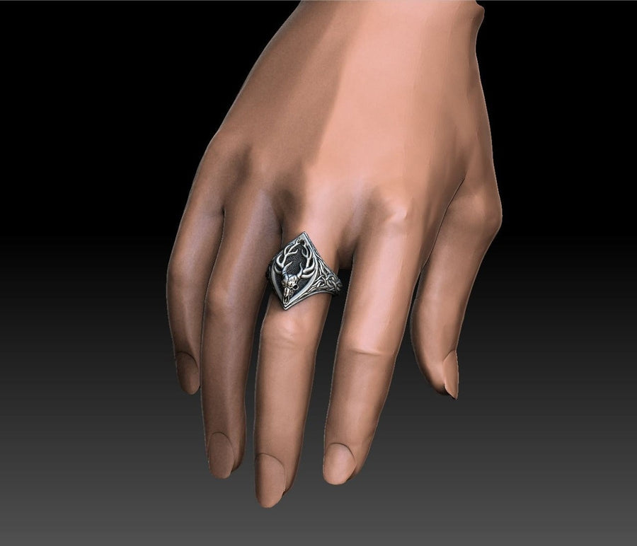 jewelry	gift for her	gift for him	skull ring	Skull	Ring Deer Skull	Ring Deer (etsy image id: 7029698601)