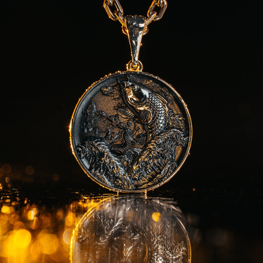 This exquisite pendant showcases the graceful form of a Koi Carp, meticulously crafted in sterling silver. The intricate detailing captures the essence of these magnificent fish, from their flowing fins to their delicate scales. (etsy image id: 5077863619)