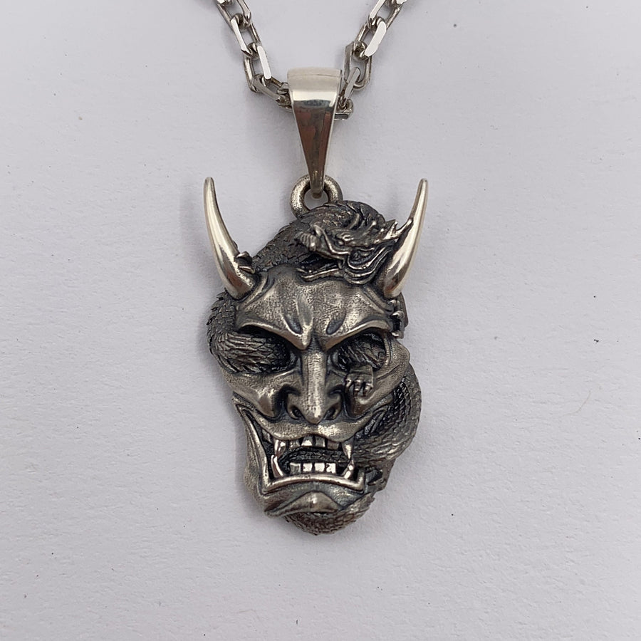 Sterling Silver Oni Mask Pendant, Handmade Asia Jewelry (etsy image id: 5088419480)