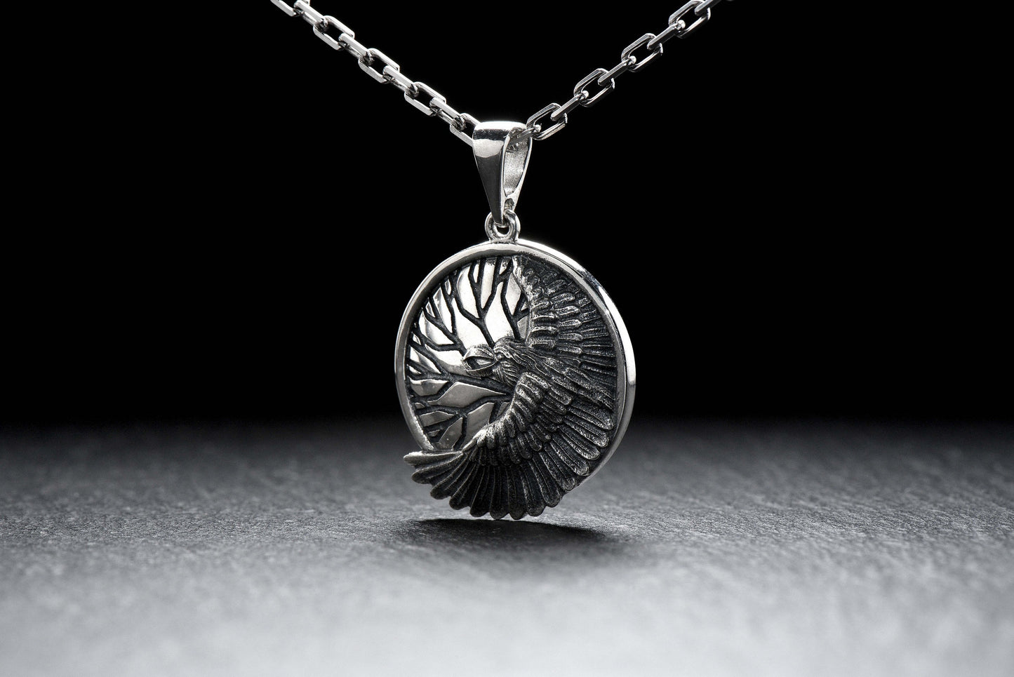 Sterling Silver Raven Pendant: Gothic Bird Necklace, Symbol of Wisdom (etsy image id: 5193143940)