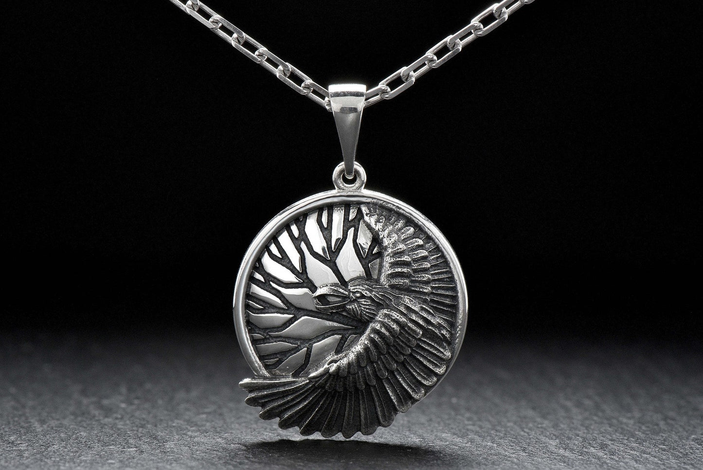Sterling Silver Raven Pendant: Gothic Bird Necklace, Symbol of Wisdom (etsy image id: 5193144936)