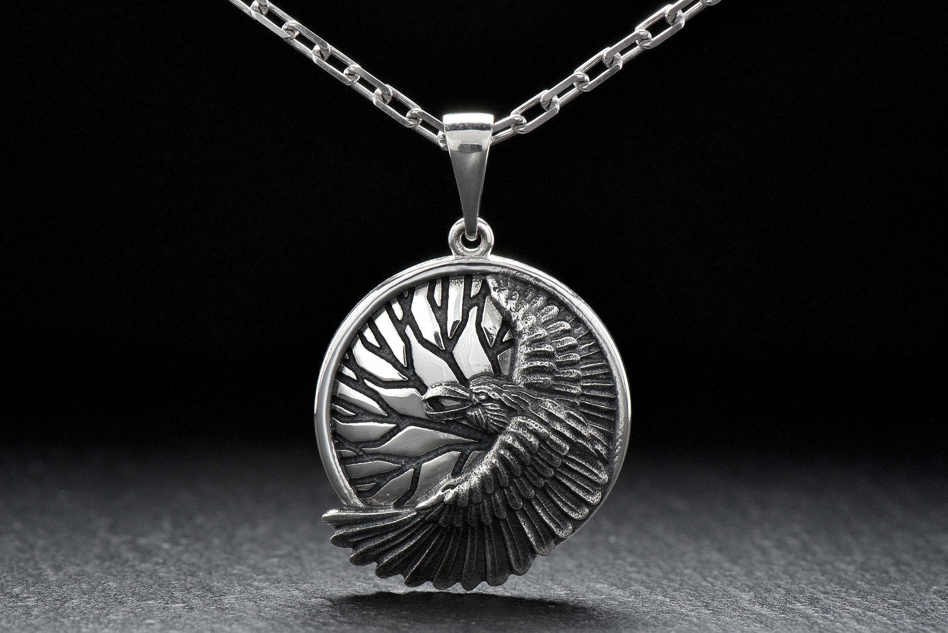 Sterling Silver Raven Pendant: Gothic Bird Necklace, Symbol of Wisdom (etsy image id: 5193144936)
