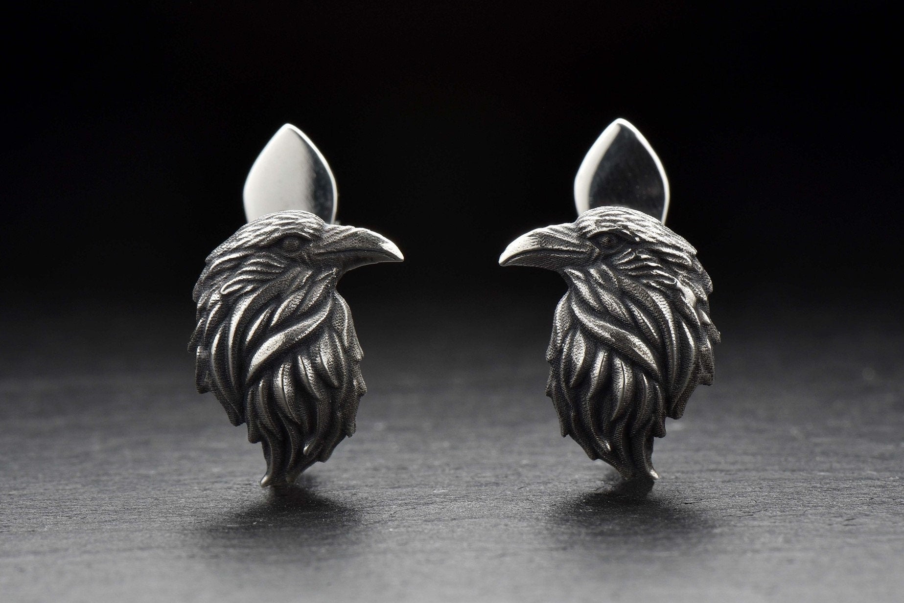 Oxidized Sterling Silver Crow Earrings: Gothic Raven Jewelry (etsy image id: 5228373986)
