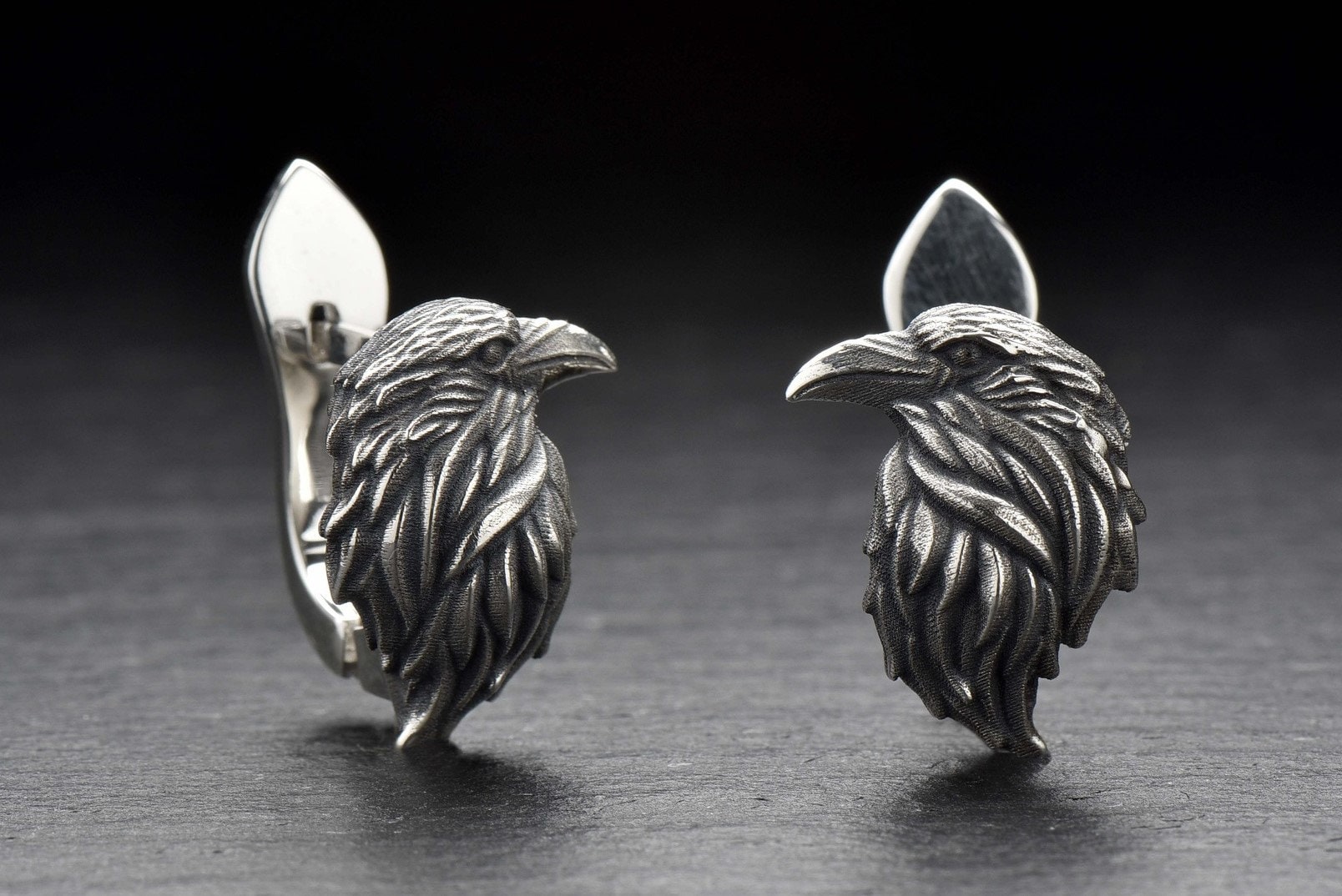 Oxidized Sterling Silver Crow Earrings: Gothic Raven Jewelry (etsy image id: 5228373988)