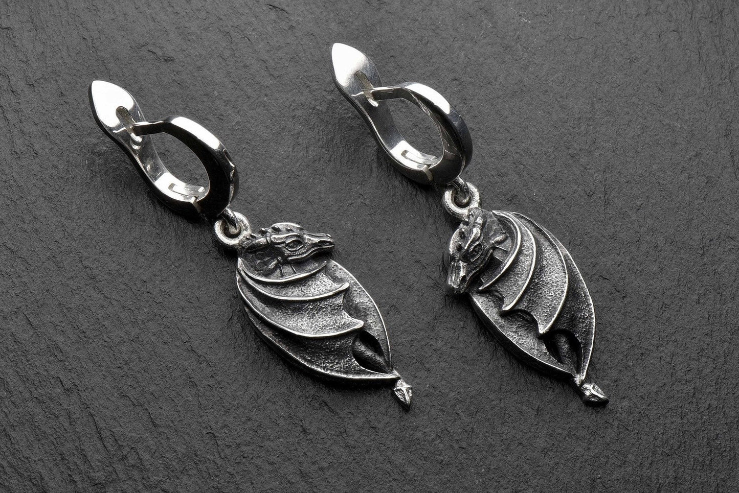Oxidized Sterling Silver Dragon Earrings: Handmade Fantasy Jewelry (etsy image id: 5228452157)