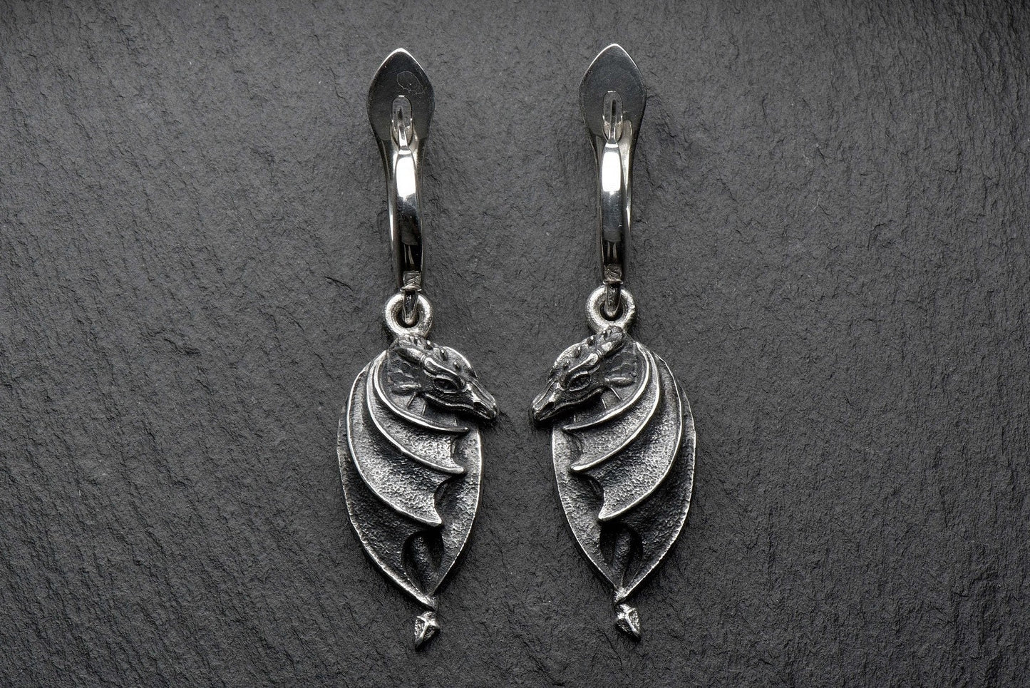 Oxidized Sterling Silver Dragon Earrings: Handmade Fantasy Jewelry (etsy image id: 5228452167)
