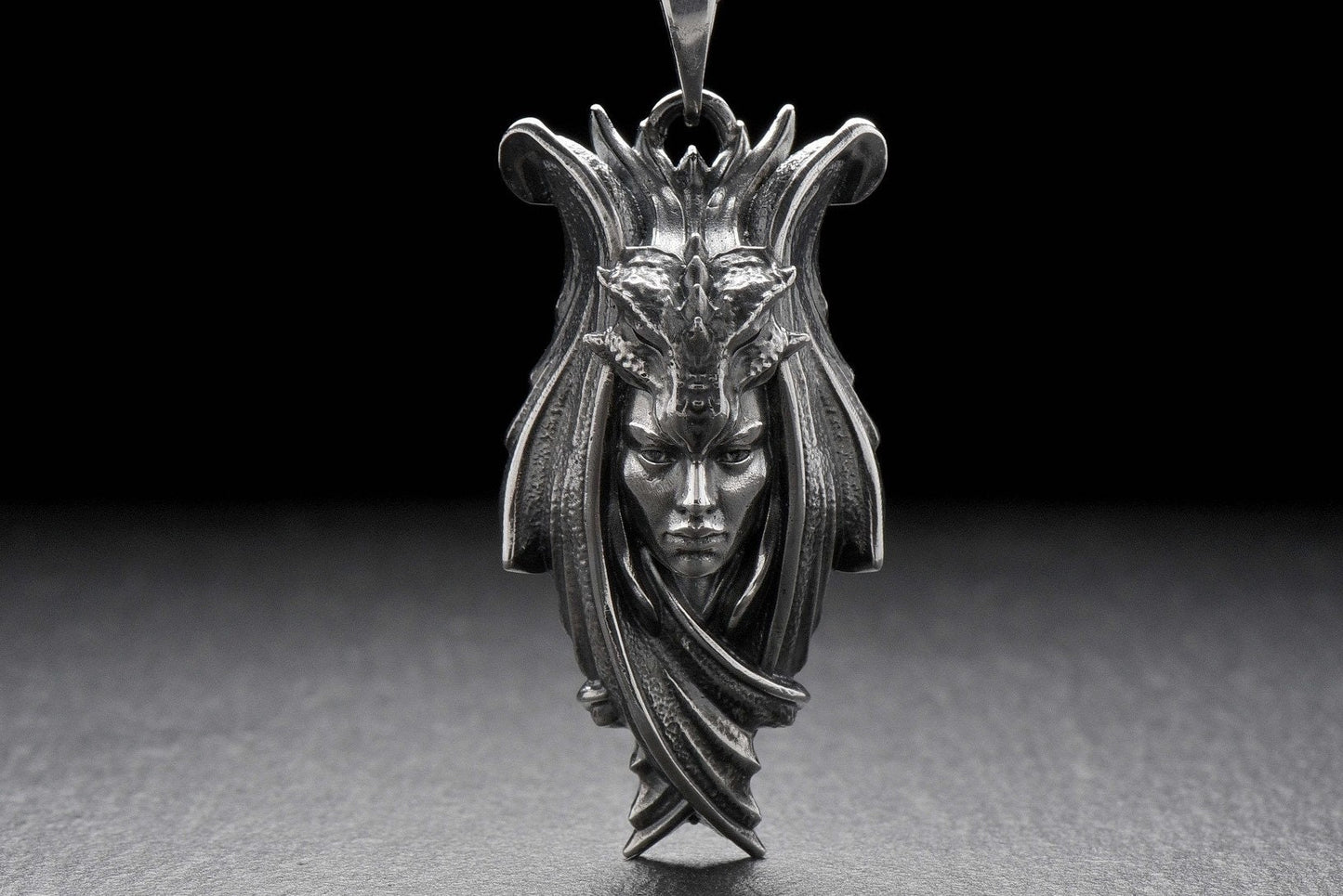 Sterling Silver Lady Dragon Pendant: Fantasy Necklace (etsy image id: 5228477559)