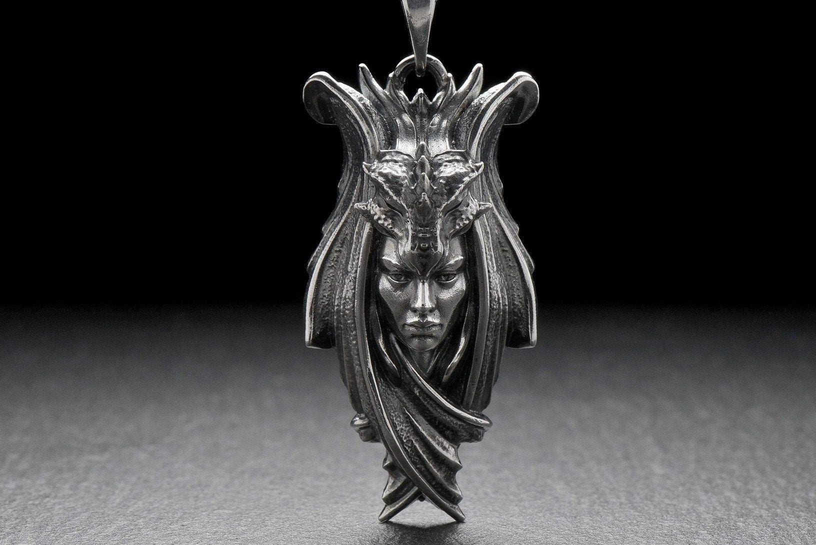 Sterling Silver Lady Dragon Pendant: Fantasy Necklace (etsy image id: 5228477559)