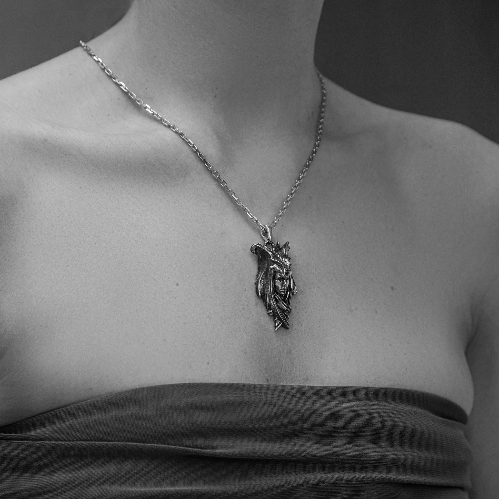 Sterling Silver Lady Dragon Pendant: Fantasy Necklace (etsy image id: 5228477673)