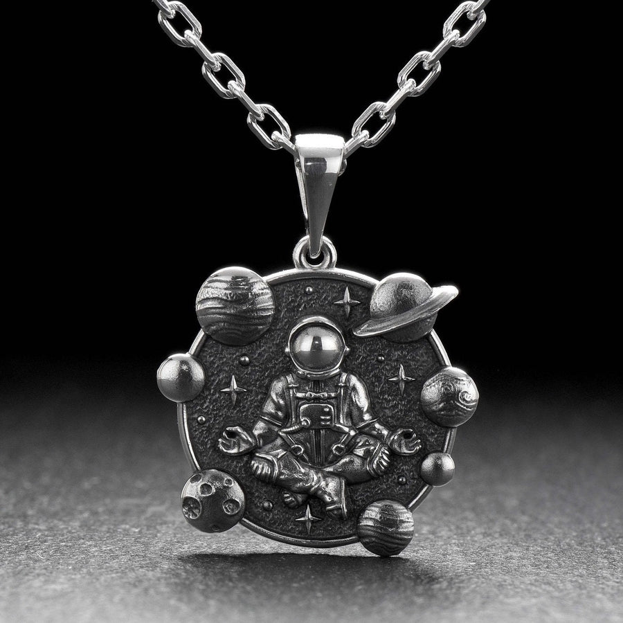 Sterling Silver Meditating Astronaut Pendant: Handmade Space Jewelry (etsy image id: 5228529533)