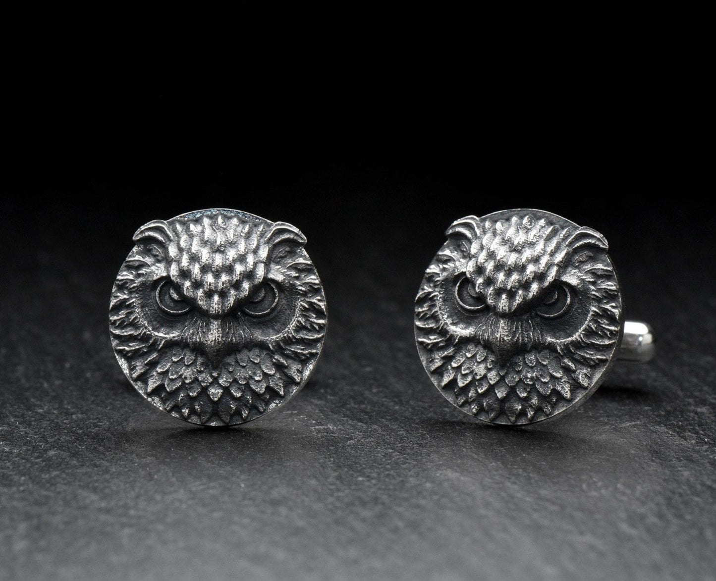 Oxidized Sterling Silver Owl Cufflinks: Animal Jewelry Gift (etsy image id: 5313910452)