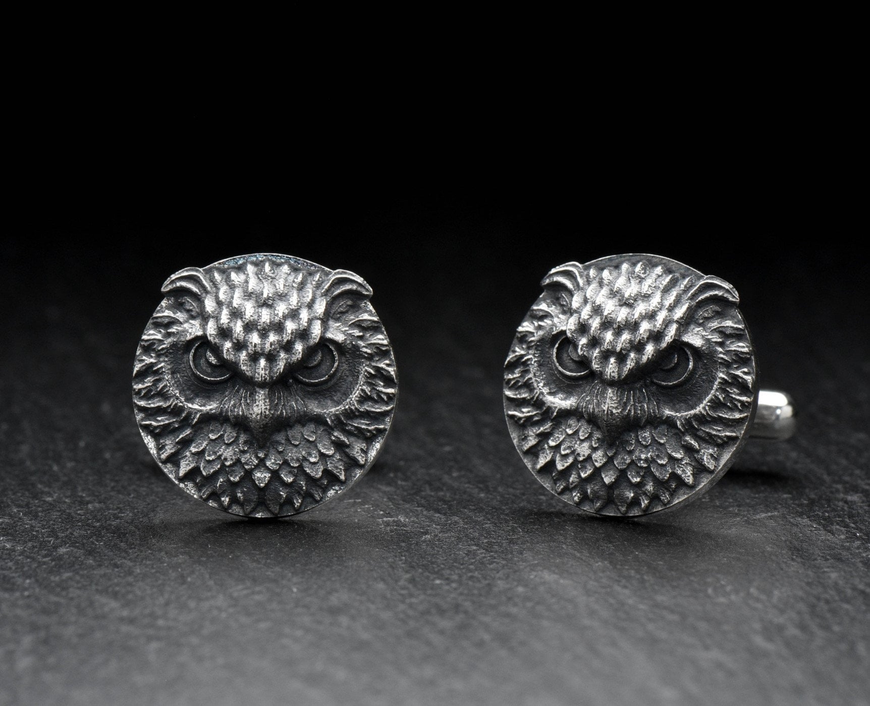 Oxidized Sterling Silver Owl Cufflinks: Animal Jewelry Gift (etsy image id: 5313910452)