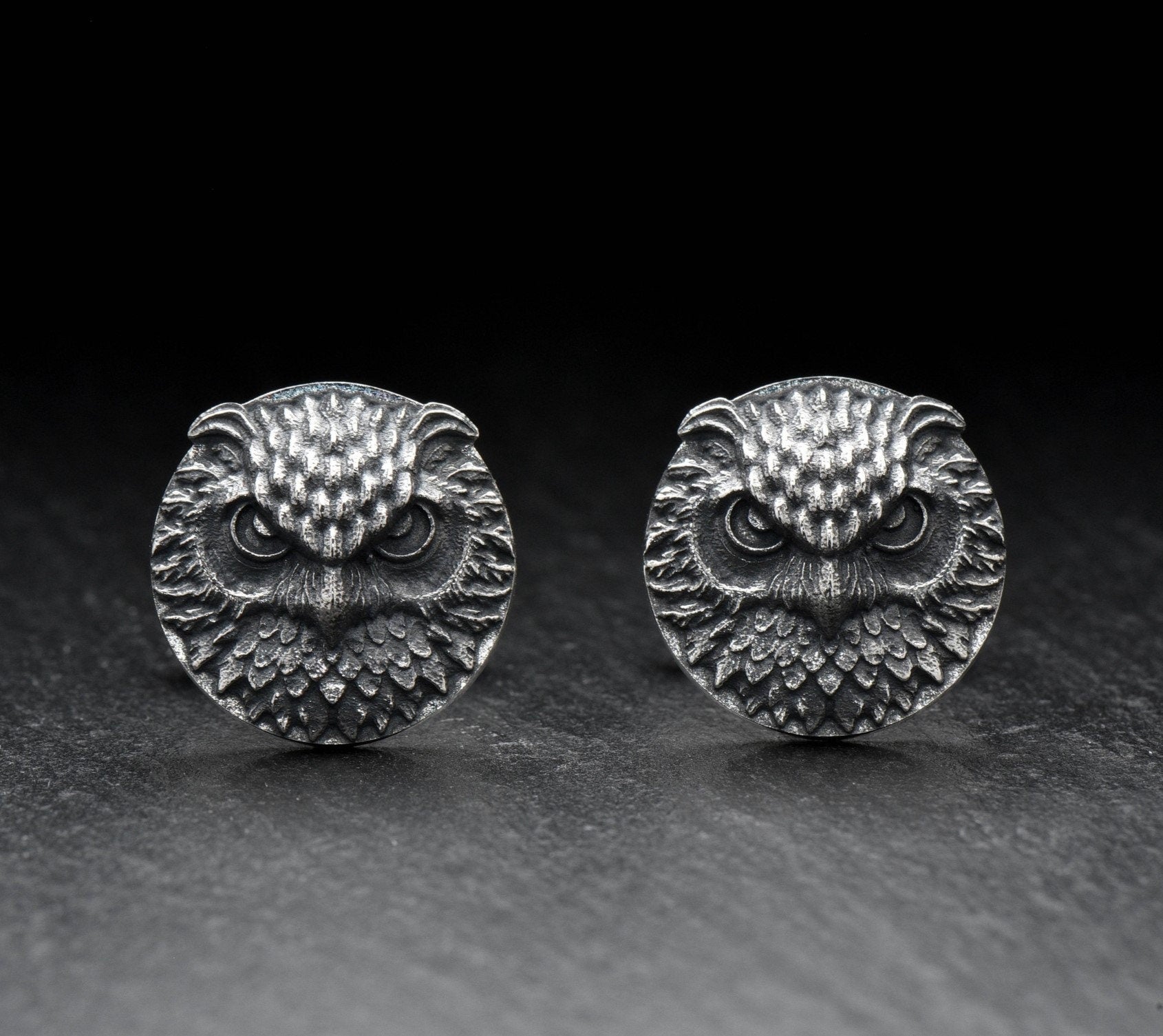 Oxidized Sterling Silver Owl Cufflinks: Animal Jewelry Gift (etsy image id: 5313910454)