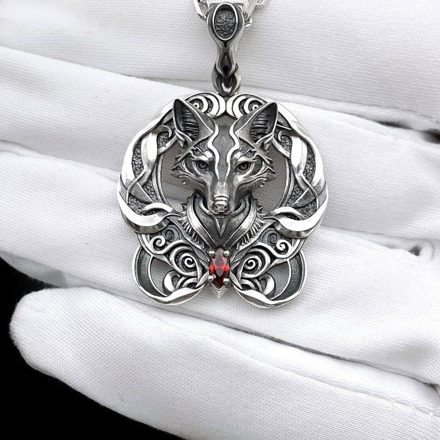 Gothic Fox Pendant Silver – Sterling Silver Fox Necklace with Red Gem | Mystical Totem Jewelry for Men and Women (etsy image id: 5379648110)