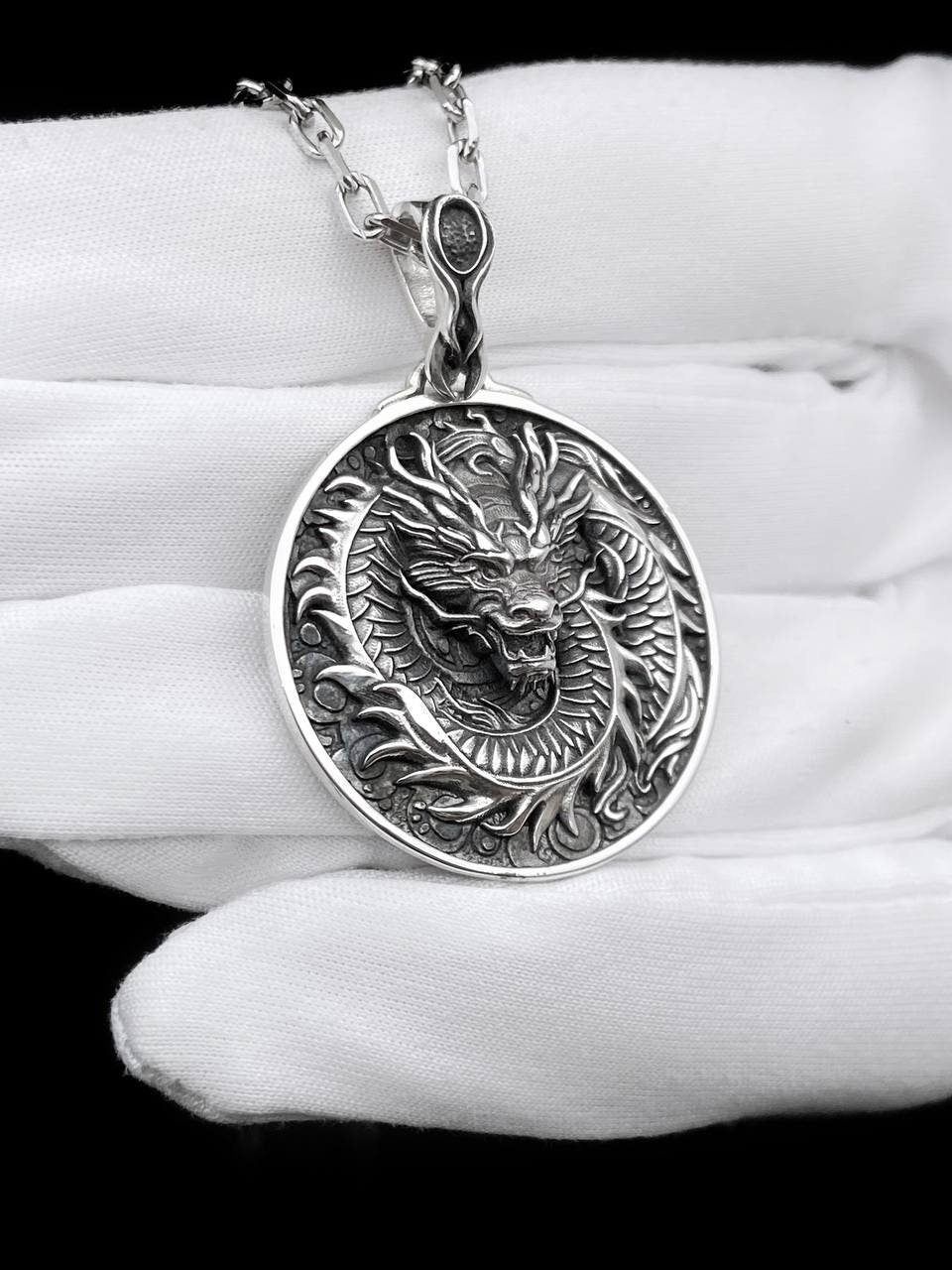 Sterling Silver Chinese Dragon Pendant Necklace: Handmade Dragon Jewelry (etsy image id: 5396847028)