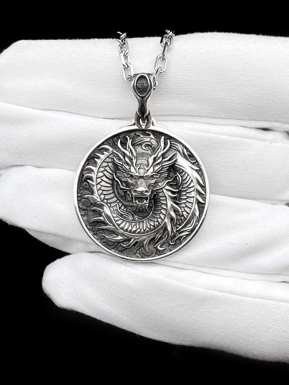 Sterling Silver Chinese Dragon Pendant Necklace: Handmade Dragon Jewelry (etsy image id: 5445006543)