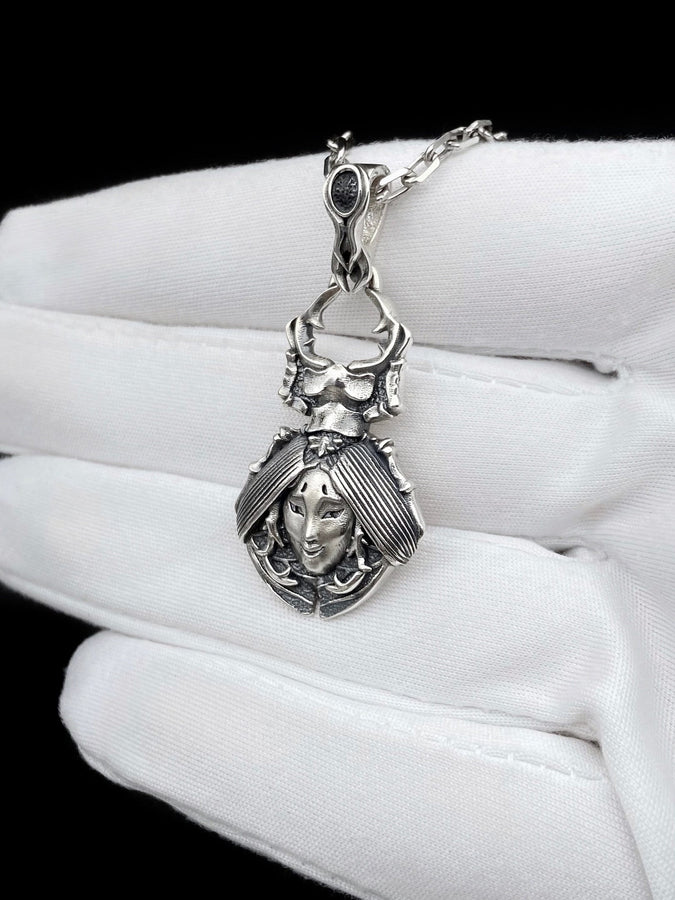 Sterling Silver Noh Mask Pendant: Handmade Japanese Jewelry (etsy image id: 5527534527)