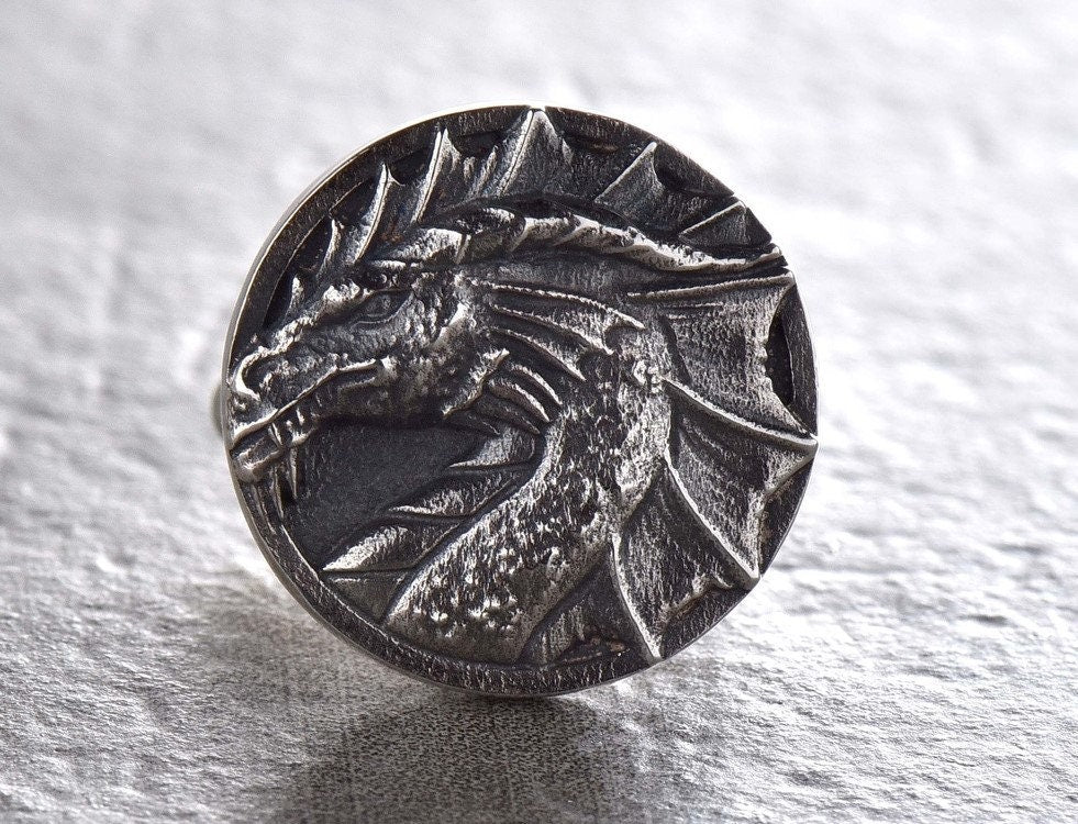 Oxidized Sterling Silver Dragon Cufflinks: Fantasy Jewelry Gift (etsy image id: 5479544334)