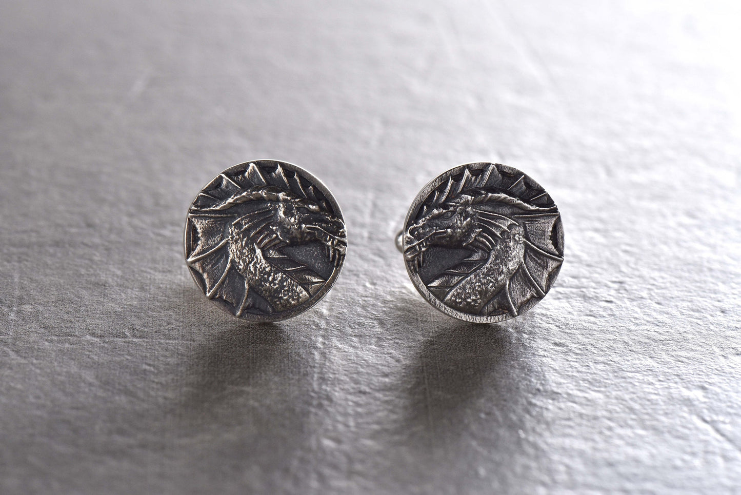Oxidized Sterling Silver Dragon Cufflinks: Fantasy Jewelry Gift (etsy image id: 5479544670)
