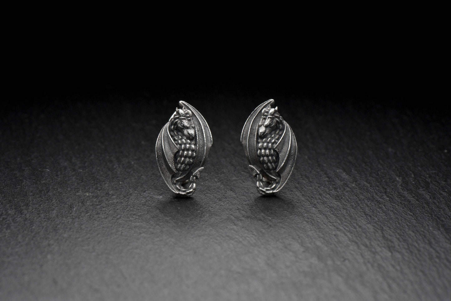 Sterling Silver Dragon Stud Earrings: Gothic Fantasy Jewelry (etsy image id: 5482892428)