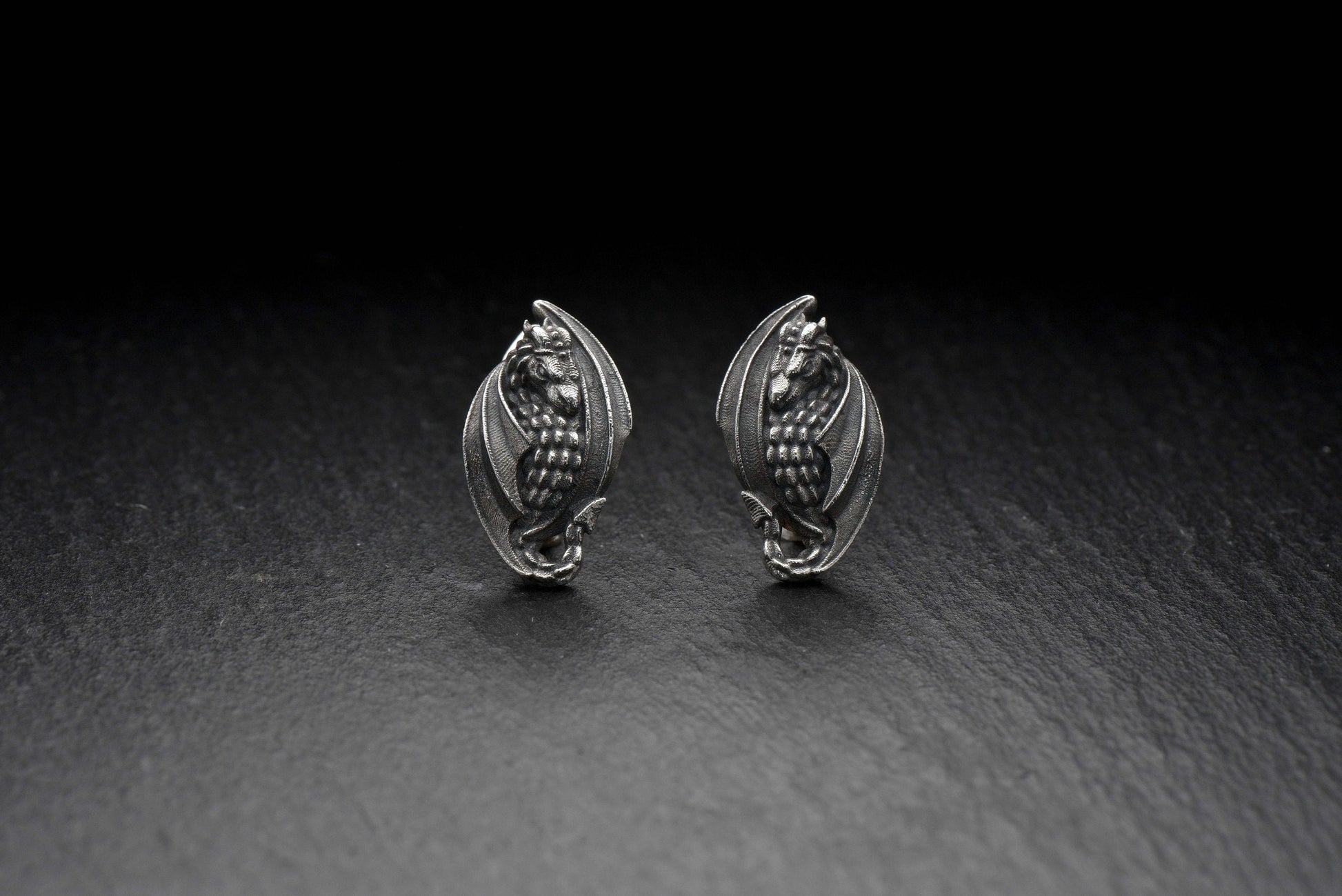 Sterling Silver Dragon Stud Earrings: Gothic Fantasy Jewelry (etsy image id: 5482892428)
