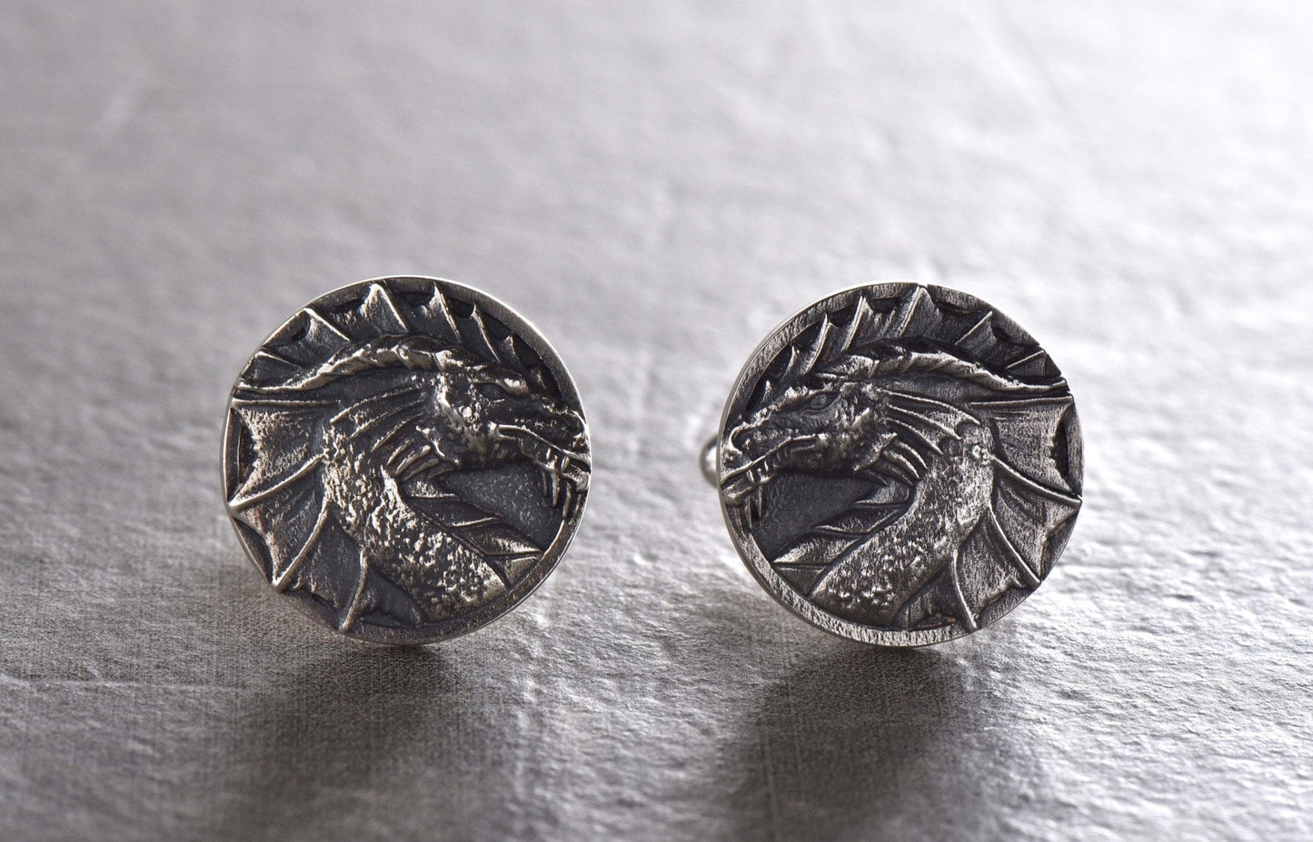 Oxidized Sterling Silver Dragon Cufflinks: Fantasy Jewelry Gift (etsy image id: 5527653755)