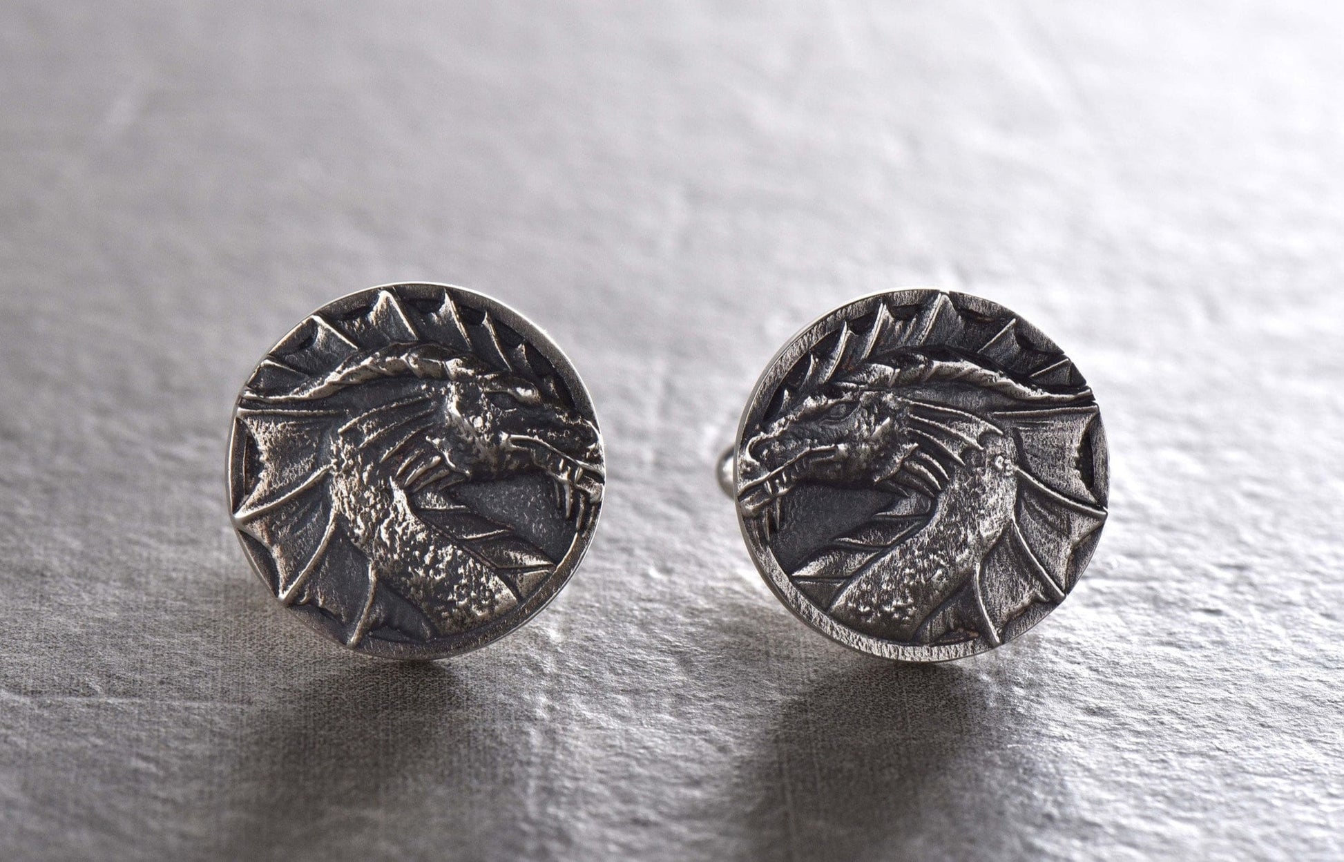 Oxidized Sterling Silver Dragon Cufflinks: Fantasy Jewelry Gift (etsy image id: 5527653755)