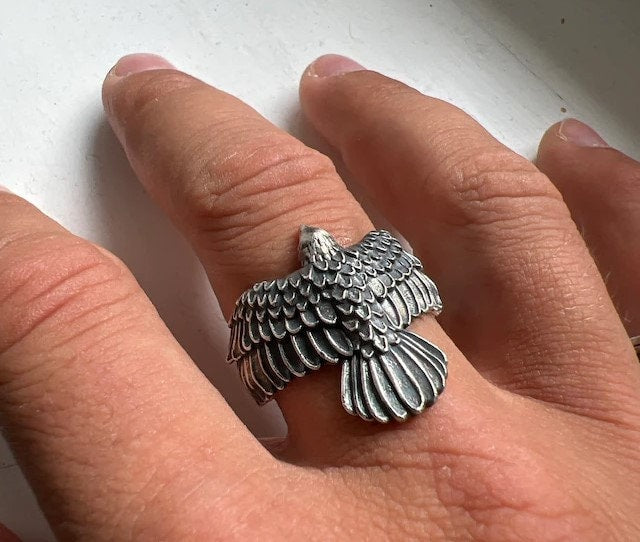 Sterling Silver Falcon Ring: Wraparound Bird of Prey, Freedom Totem (etsy image id: 5529847188)