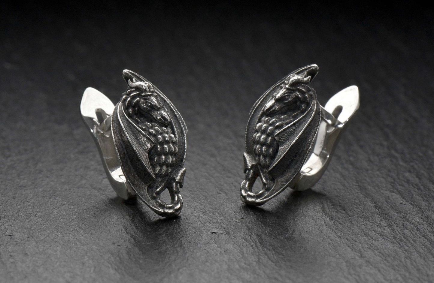 Sterling Silver Dragon Stud Earrings: Gothic Fantasy Jewelry (etsy image id: 5531001009)