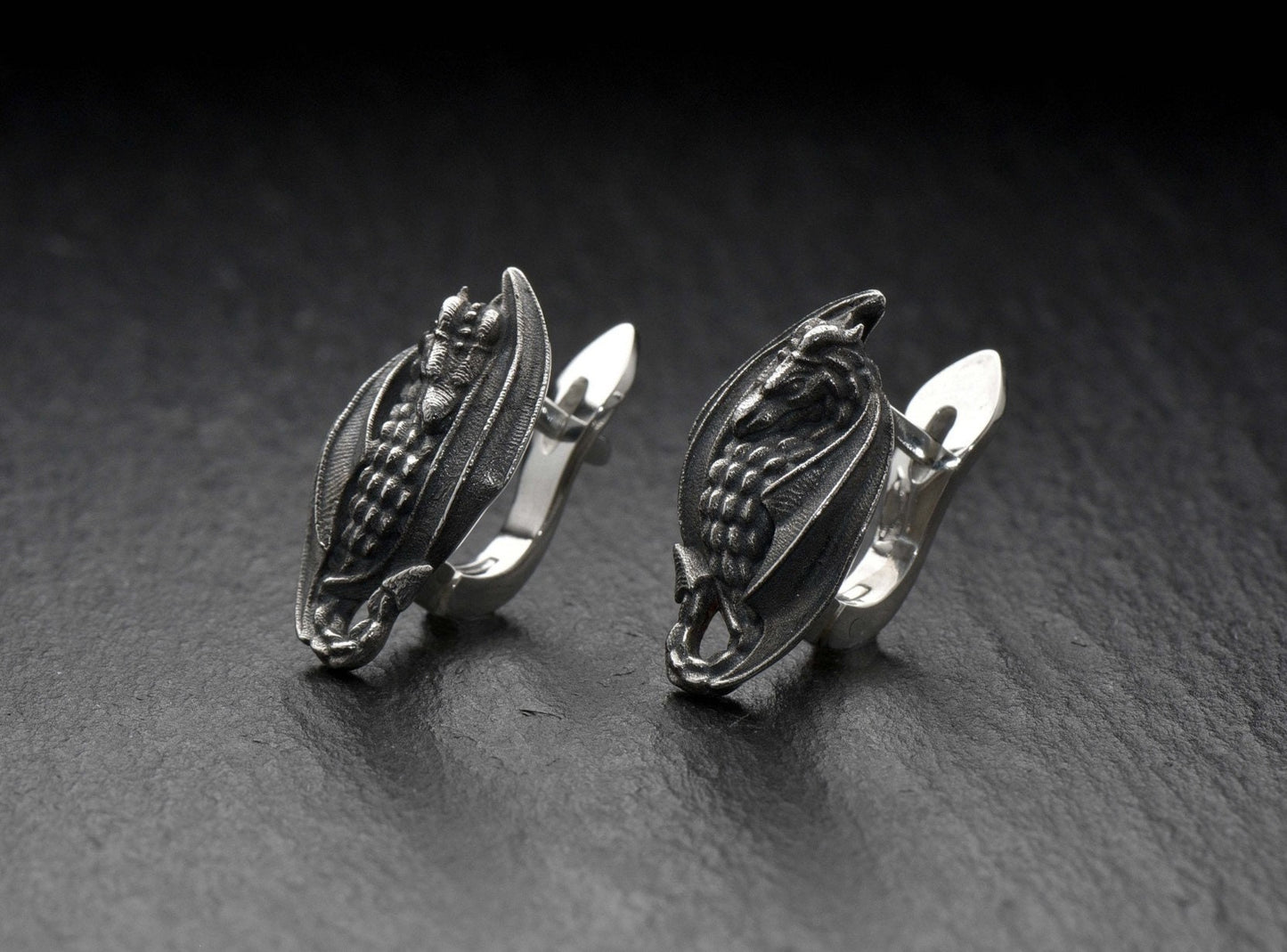 Sterling Silver Dragon Stud Earrings: Gothic Fantasy Jewelry (etsy image id: 5531001023)