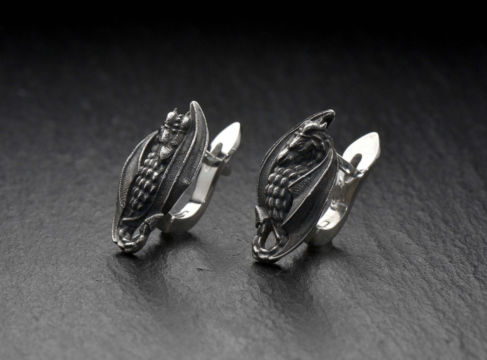 Sterling Silver Dragon Stud Earrings: Gothic Fantasy Jewelry (etsy image id: 5531001023)