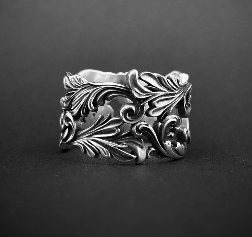 Patterned Sterling Silver Statement Ring: Handmade Art Lover Jewelry (etsy image id: 5535799700)
