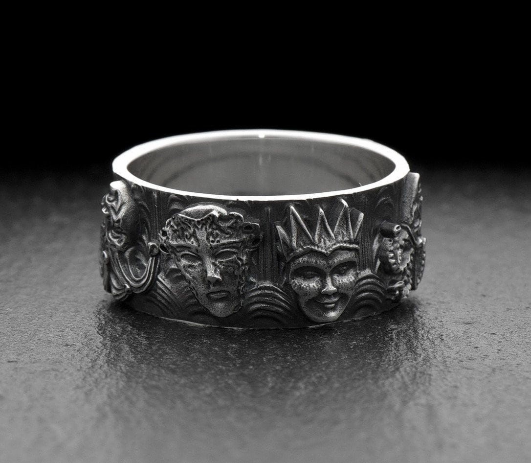 Sterling Silver Mask Ring: Handmade Harlequin Jewelry, Theater Gift (etsy image id: 5535812914)