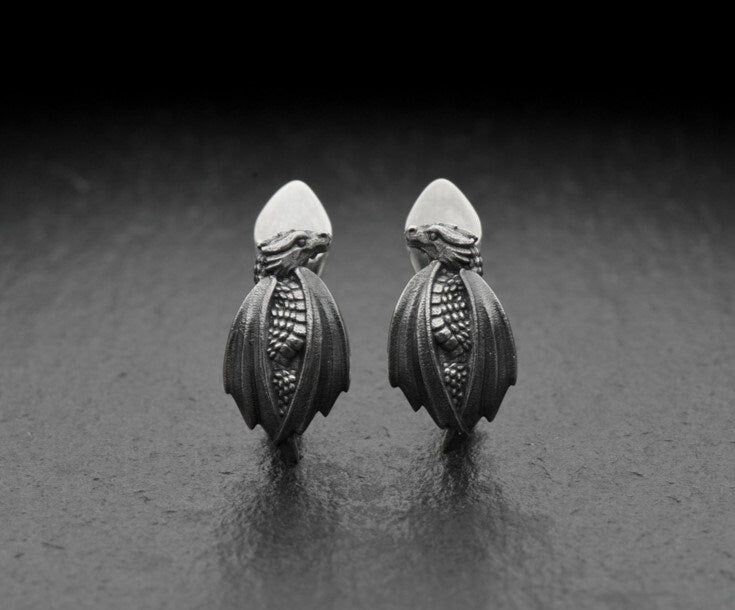 Sterling Silver Dragon Earrings, Handmade Fantasy Jewelry for Women, Handmade Fantasy Jewelry, Gift for Dragon Lovers, Unisex Earrings