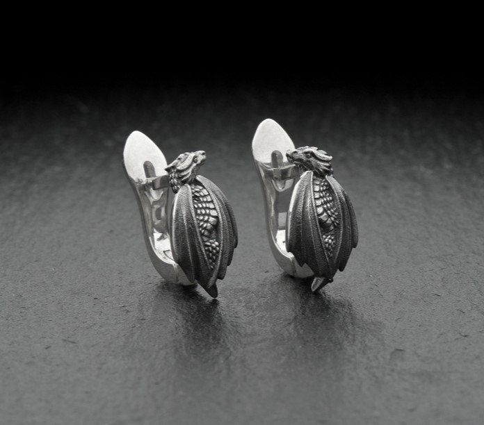 Sterling Silver Dragon Earrings: Handmade Fantasy Jewelry