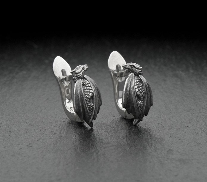 Sterling Silver Dragon Earrings: Handmade Fantasy Jewelry (etsy image id: 5545054904)