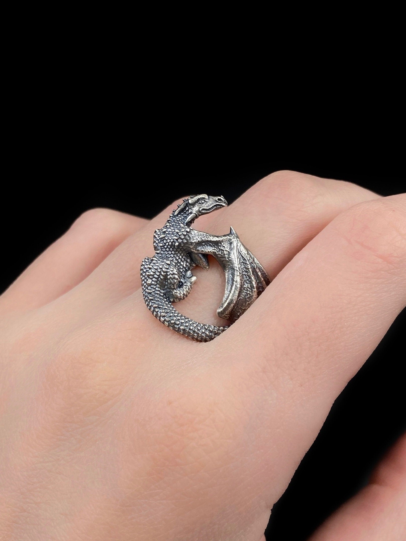 Oxidized Sterling Silver Dragon Ring: Fantasy Jewelry (etsy image id: 5569544524)