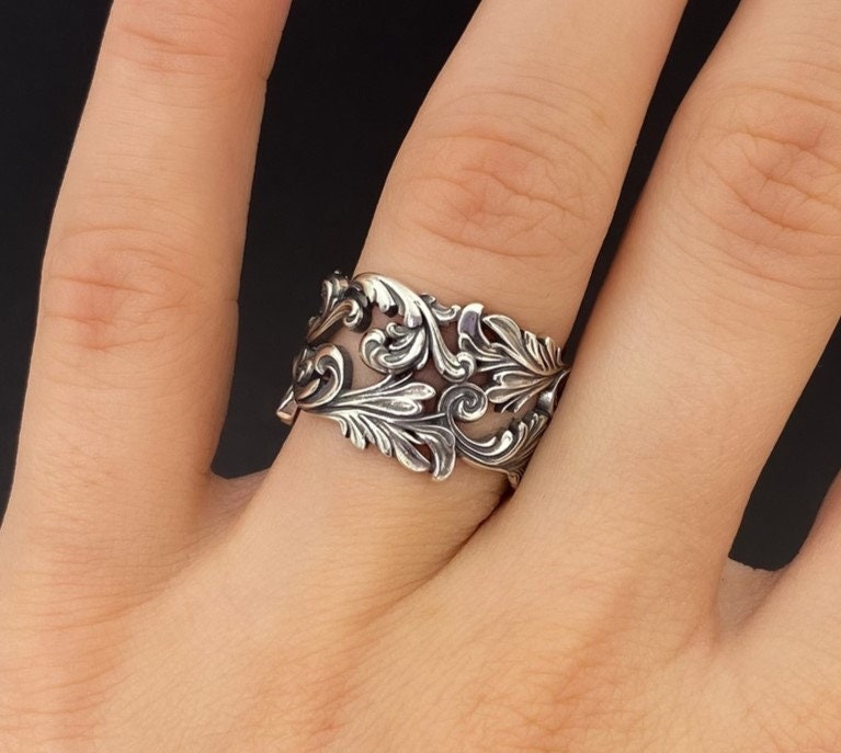 Patterned Sterling Silver Statement Ring: Handmade Art Lover Jewelry (etsy image id: 5583923567)