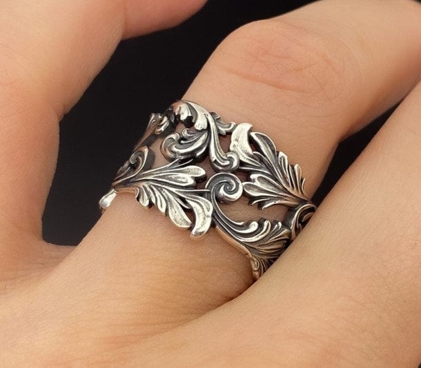 Patterned Sterling Silver Statement Ring: Handmade Art Lover Jewelry (etsy image id: 5583923719)