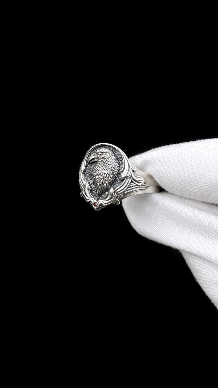 Oxidized Sterling Silver Raven Ring: Gothic Norse Bird Totem (etsy image id: 5592945875)