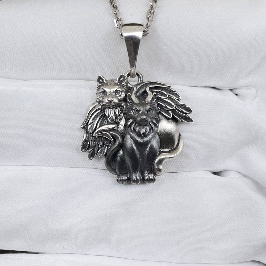 Angel Demon Cats Sterling Silver Pendant – Gothic Feline Duality Necklace Gift (etsy image id: 5608629355)