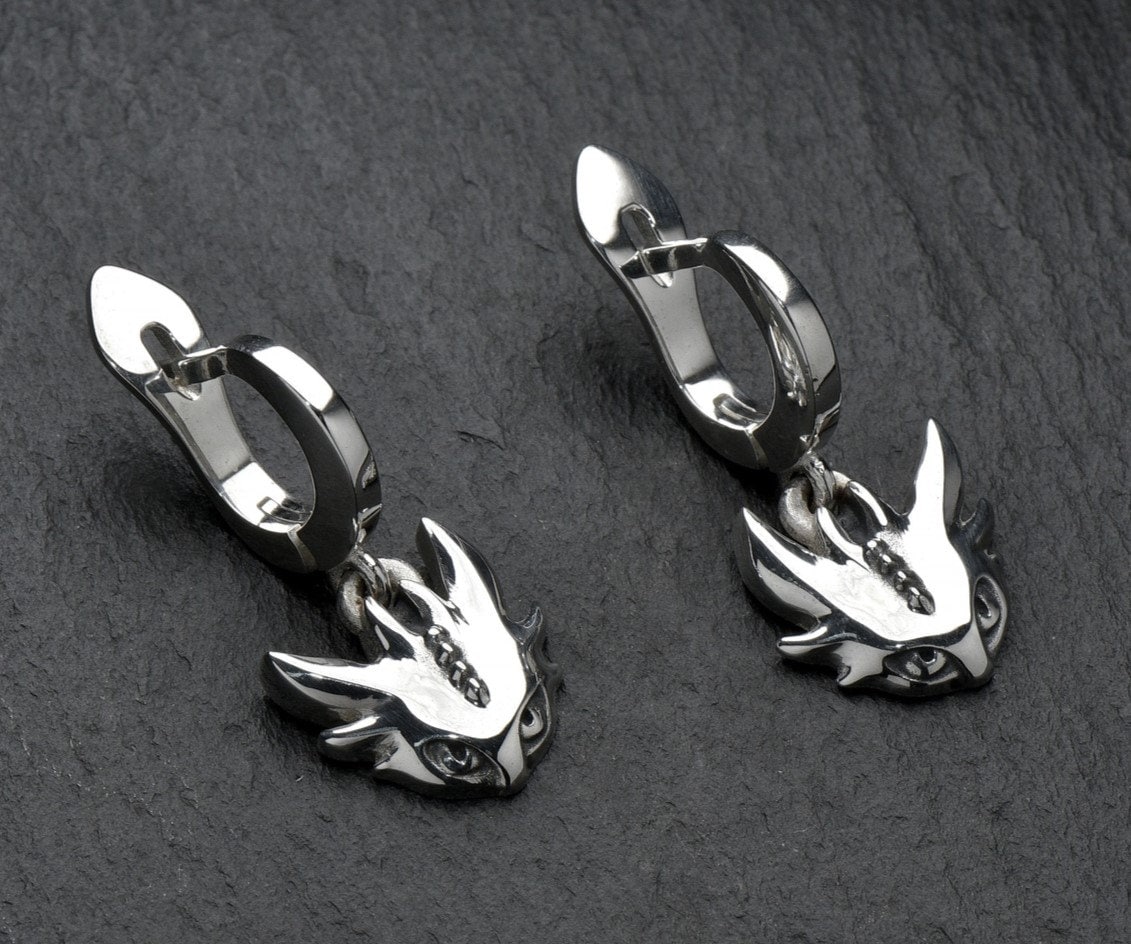 Sterling Silver Dragon Earrings: Oxidized Fantasy Jewelry (etsy image id: 5609376414)