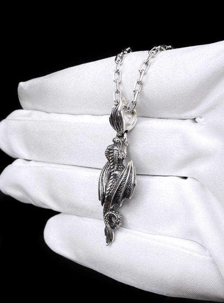 Sterling Silver Flying Dragon Necklace: Handmade Fantasy Pendant (etsy image id: 5611951138)